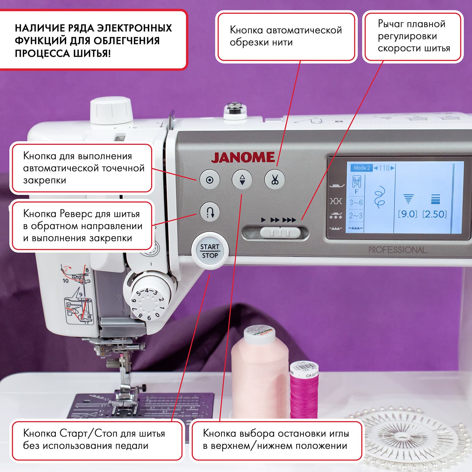 Швейная машина с микропроцессорным управлением Janome Memory Craft 6700P Professional - фото №12