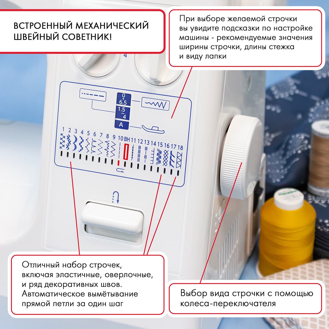 Электромеханическая швейная машина Janome Easy Jeans Heavy Duty 1800 (HD1800) - фото №3