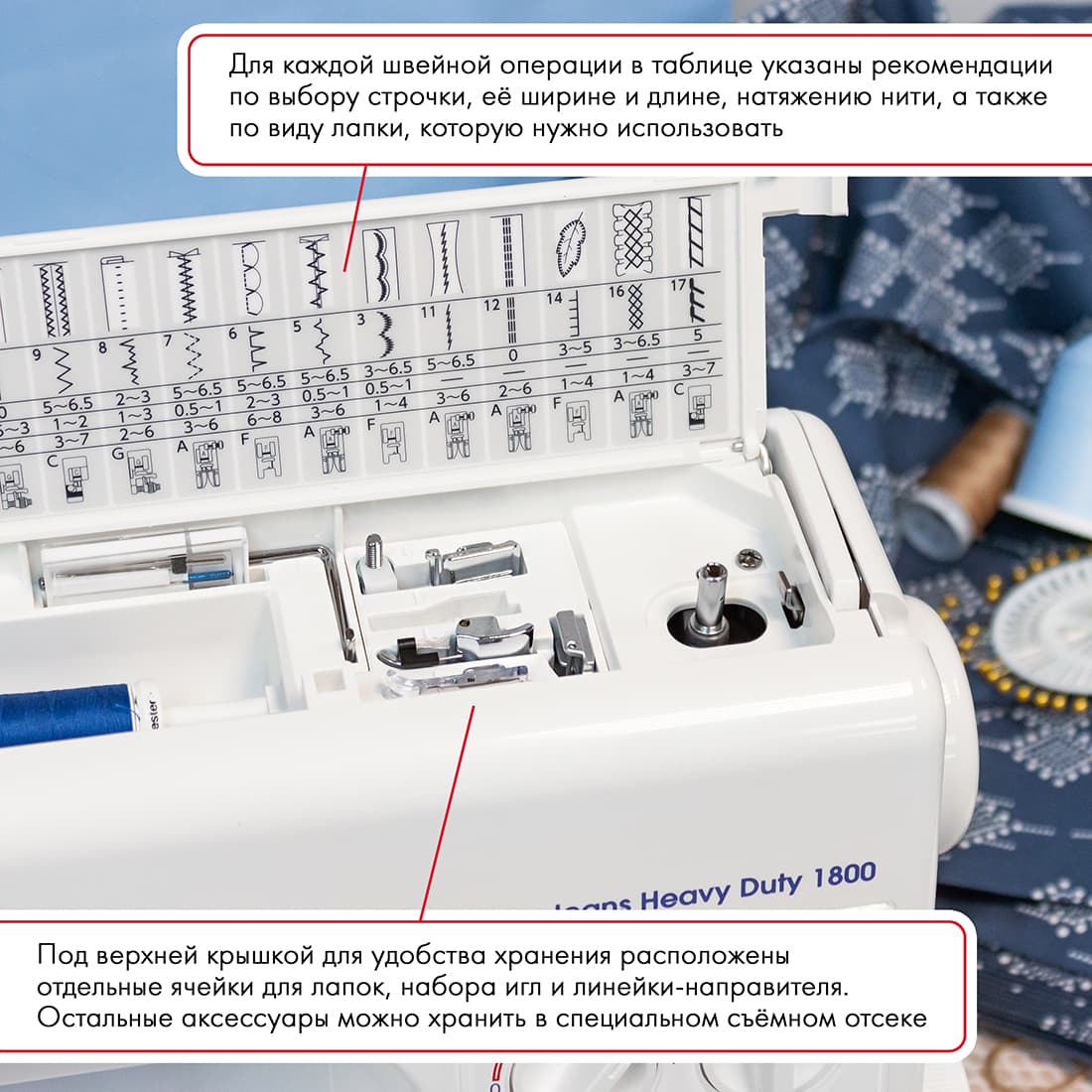 Электромеханическая швейная машина Janome Easy Jeans Heavy Duty 1800 (HD1800) - фото №6