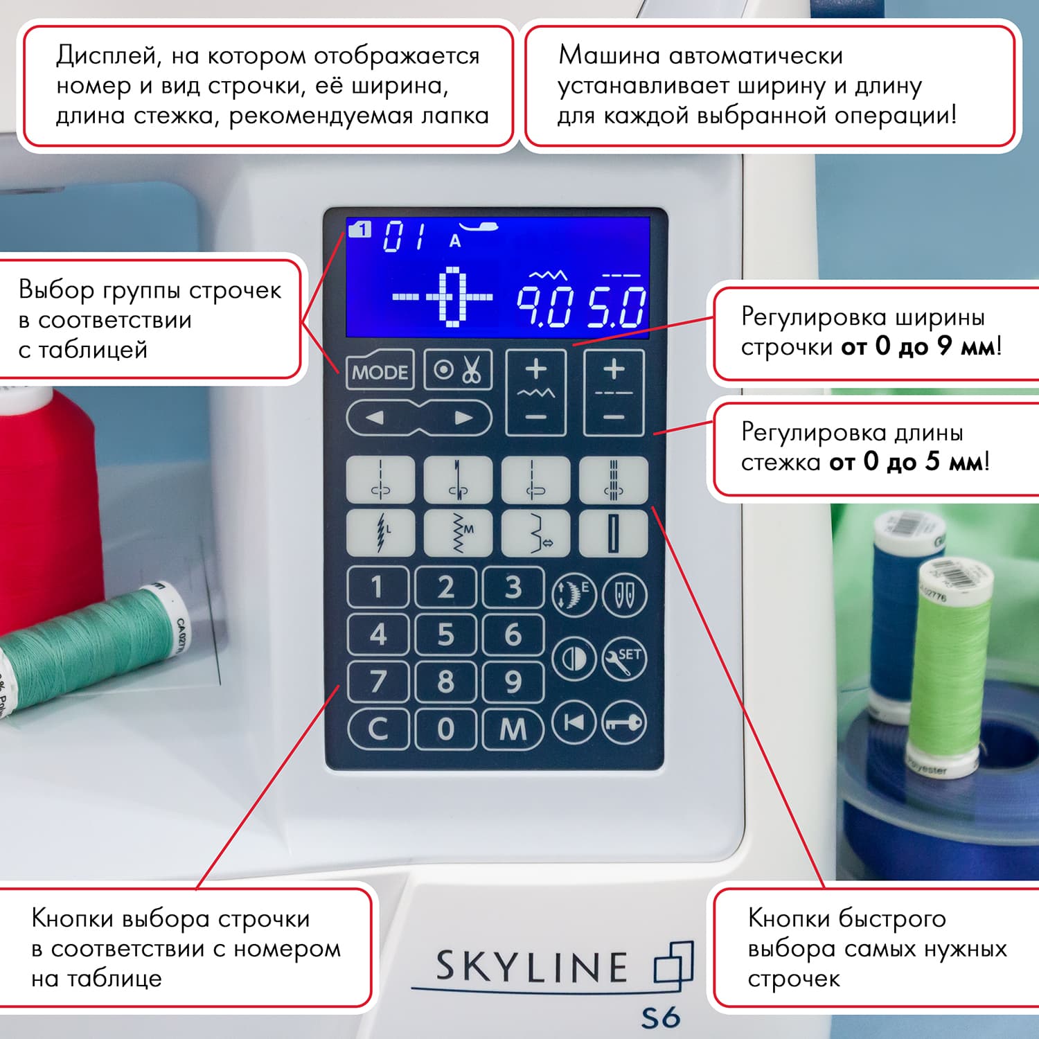 Швейная машина с микропроцессорным управлением Janome Skyline S6 - фото №5