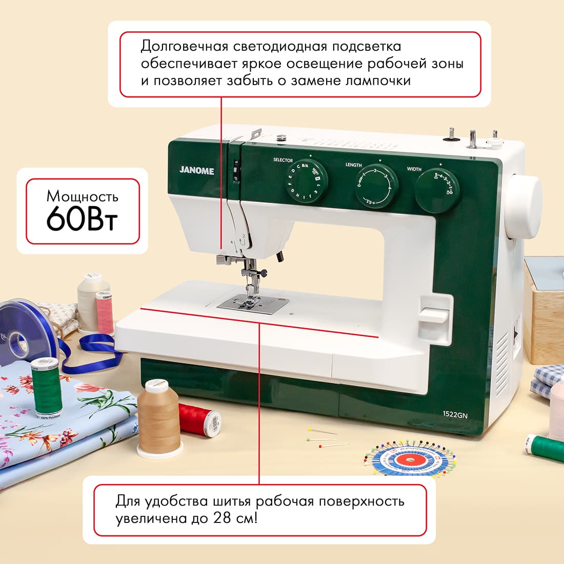 Электромеханическая швейная машина Janome 1522GN - фото №8